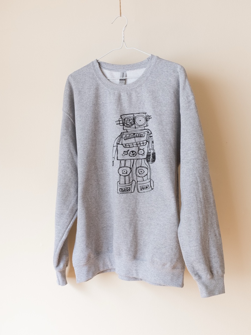 Gildan Gray Crewneck Sweatshirt with Robot Sketch